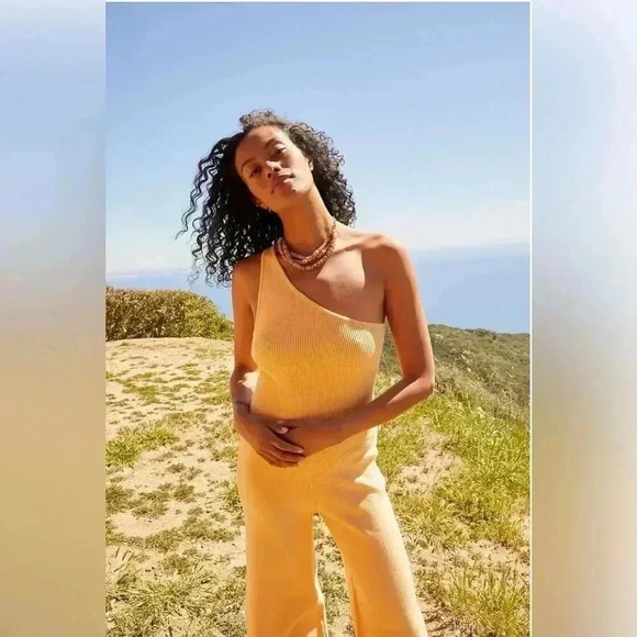 Free People Yellow Knit One Shoulder Jumpsuit - Picture 2 of 10